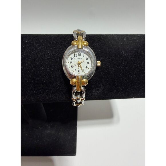 Ladies Fossil F2 Silver Gold Tone Link Band Bracelet Analog Watch Working - Picture 1 of 5